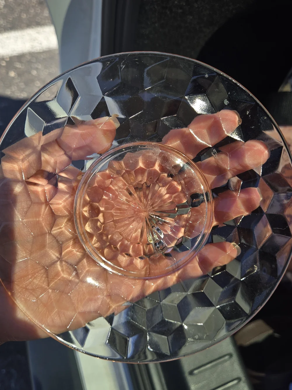 Vintage Pink Etched Glass Creamer and Saucer Set